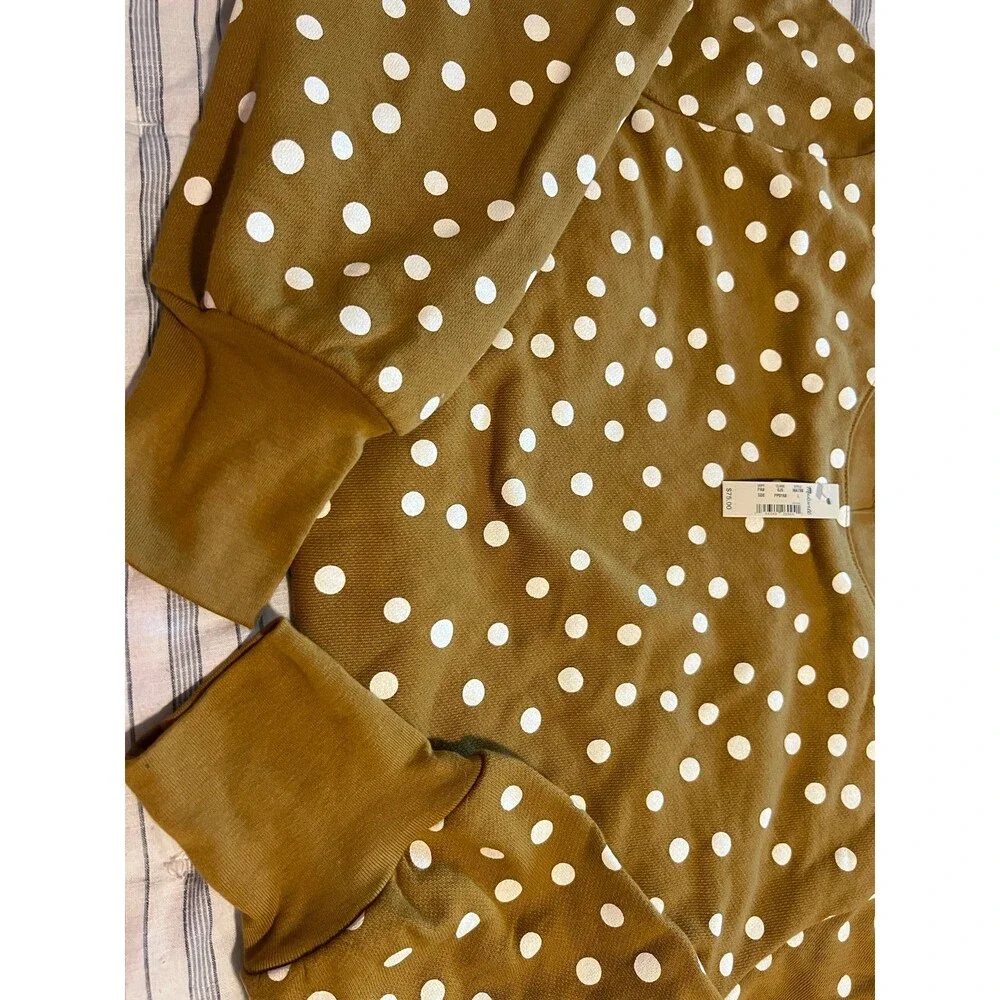 Madewell NWT! Banded Crewneck Polkadot Sweatshirt in Deep Mustard / Green Size M - Picture 10 of 12
